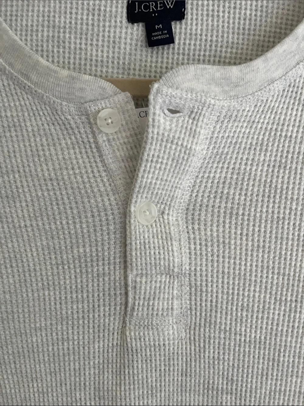 J Crew Light Grey Long-Sleeve Thermal Henley size medium